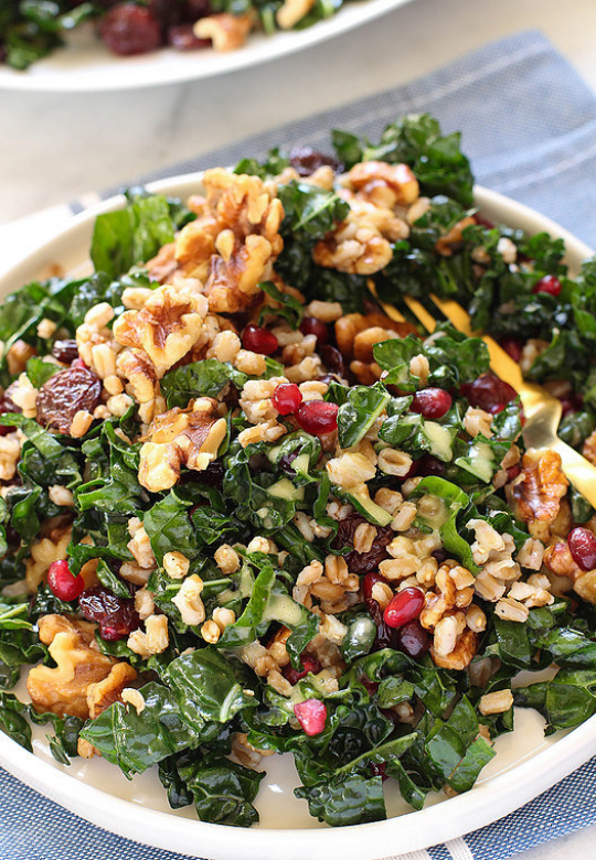 Raw Kale Salad with Pomegranate and Toasted Walnuts