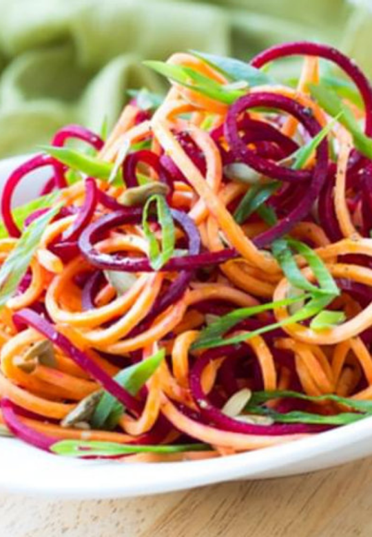 Raw Beet and Sweet Potato Salad with Creamy Garlic and Lime Vinaigrette